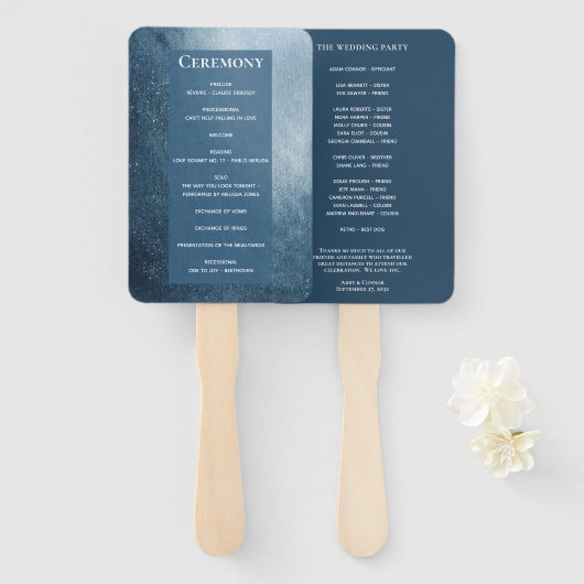 Night Sky Stars Navy Blue White Fan Programm Fächer (Vorne und Hinten)