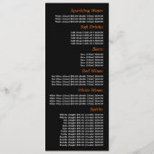 Night Sky Sun, Restaurant Slimline Menükarte (Rückseite)