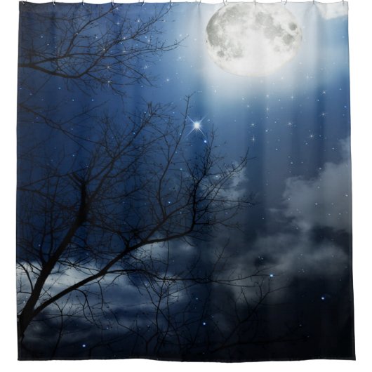 Night Sky Trees Moon & Stars Duschvorhang (Vorderseite)