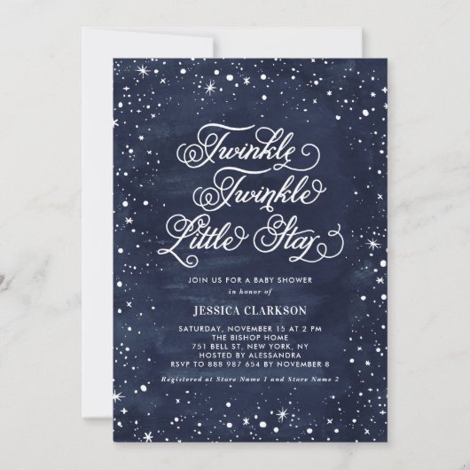 Night Sky Twinkle Twinkle Little Star Baby Dusche Einladung (Vorderseite)