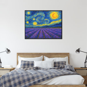 Night Sky über Lavenderfeld drehen Leinwanddruck