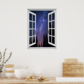 Night Sky View Trompe l'oeil Fake Window Poster (Küche)