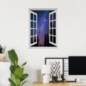 Night Sky View Trompe l'oeil Fake Window Poster (Heimbüro)