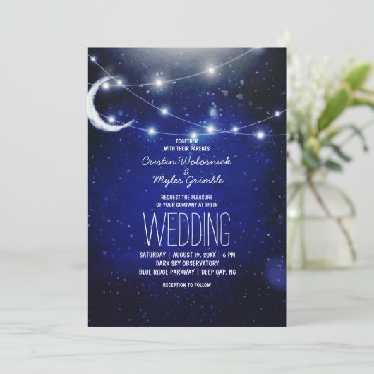 Night Sky Wedding | String Lights Einladung (Stehend Vorderseite)