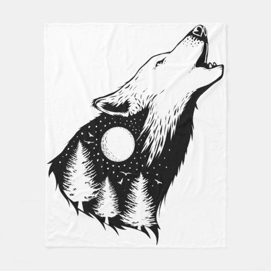 Night Sky Wilderness Howling Wolf Fleecedecke (Vorderseite)