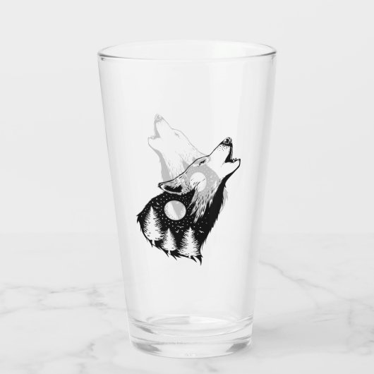 Night Sky Wilderness Howling Wolf Glas (Rückseite)