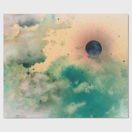 NIGHT SKY with CLOUUUES AND STARS GIFT WRAPPING Geschenkpapier (Flach)