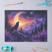 Night Sky Wolf Crescent Moon Lavender Seidenpapier (Basteln)