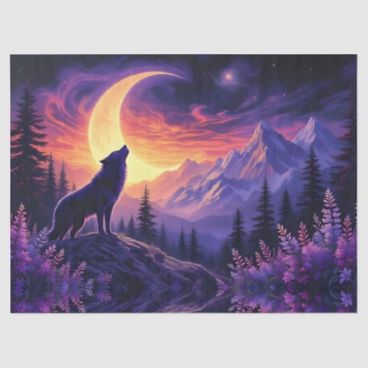 Night Sky Wolf Crescent Moon Lavender Seidenpapier (Vorderseite)