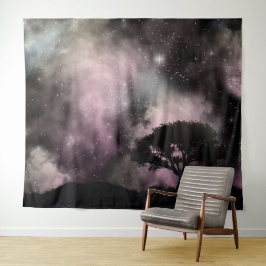 Night Sky Woodland Silhouette Landschaft Wandteppich (Beispiel (Horizontal))