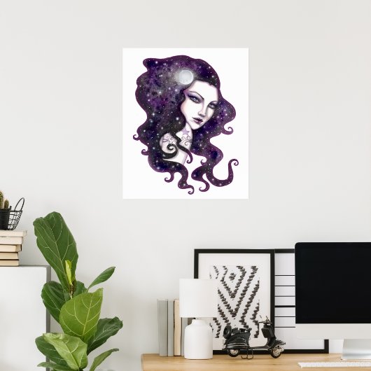 Night Skye Fantasy Woman Celestial Artwork Poster (Heimbüro)
