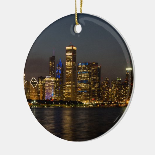 Night Skyline Chicago Pano Keramik Ornament (Links)