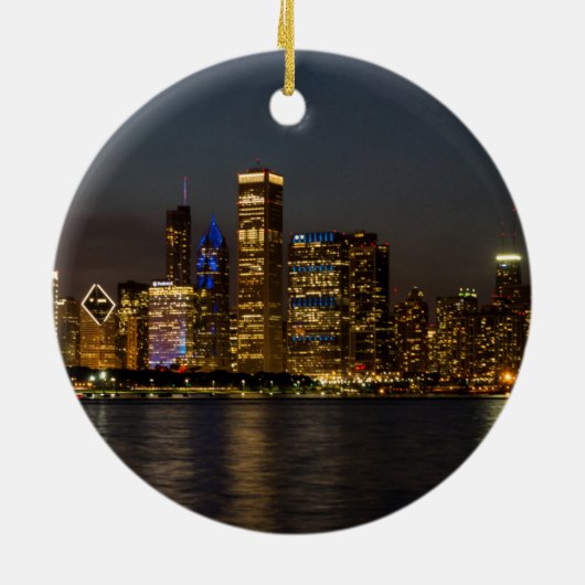 Night Skyline Chicago Pano Keramik Ornament (Hinten)