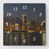 Night Skyline Chicago Pano Wall Clock Quadratische Wanduhr (Vorderseite)