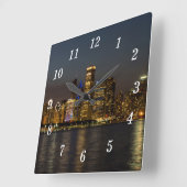 Night Skyline Chicago Pano Wall Clock Quadratische Wanduhr (Winkel)