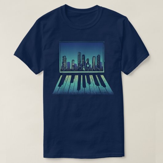 Night Skyline Piano T-Shirt (Design vorne)