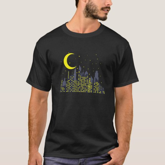 Night Skyline with half Moon Building City T-Shirt (Vorderseite)