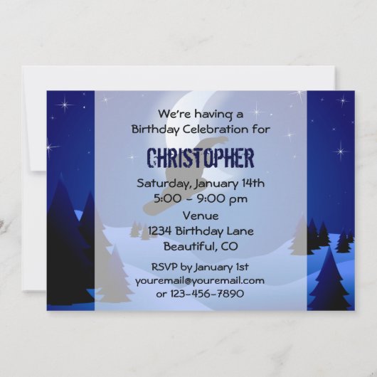 Night Snowboarden Mountain Einladung zum Geburtsta (Rückseite)