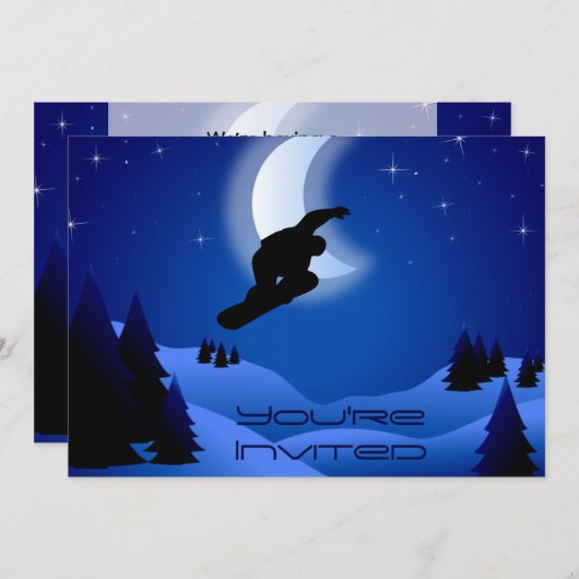 Night Snowboarden Mountain Einladung zum Geburtsta (Vorne/Hinten)