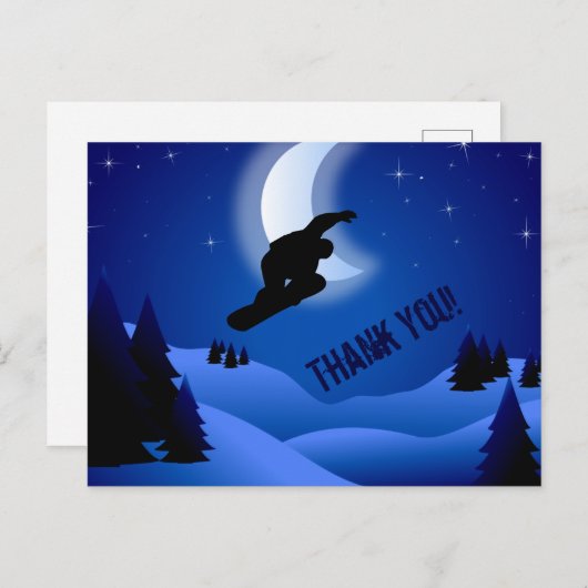 Night Snowboarding Mountain and Moon Vielen Dank Postkarte (Vorne/Hinten)