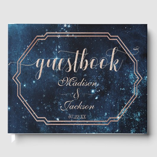 Night Star Sky Celestial Galaxy Wedding Monogram Gästebuch (Vorderseite)