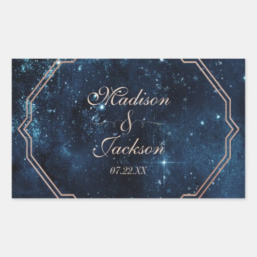 Night Star Sky Celestial Galaxy Wedding Monogram Rechteckiger Aufkleber (Vorderseite)