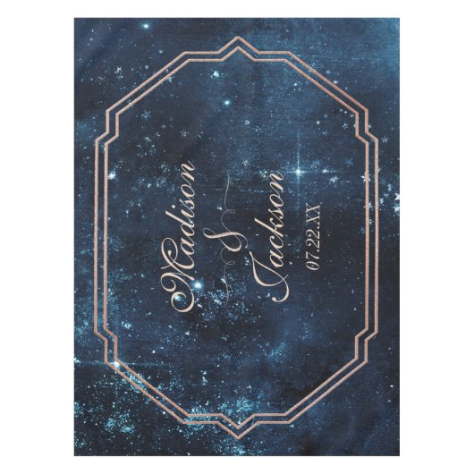 Night Star Sky Celestial Galaxy Wedding Monogram Tischdecke (Vorderseite)