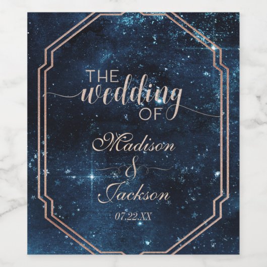 Night Star Sky Celestial Galaxy Wedding Monogram Weinetikett (Einzelnes Label)