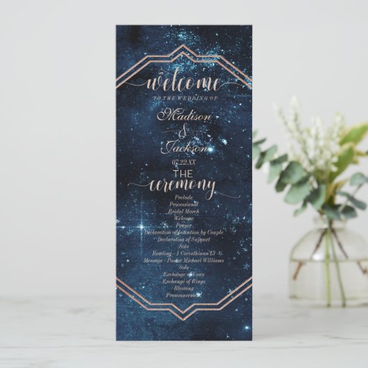 Night Star Sky Celestial Galaxy Wedding Program Programm (Stehend Vorderseite)