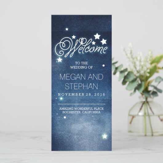 Night Stars Romantic Navy Hochzeitsprogramme Programm (Stehend Vorderseite)