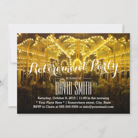 Night Time Merry Go Round Retirement Party Einladung (Vorderseite)