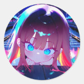 Night Tracks Anime Girl Runder Aufkleber (Vorderseite)