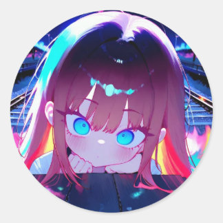 Night Tracks Anime Girl Runder Aufkleber