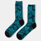 Night Tropical Aquamarin Palm Blätter Socken (Linkes Detail)