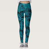 Night Tropical Palm Blätter Leggings (Vorderseite)