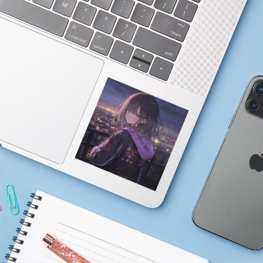 Night view | 東京娘 GenerartiveAI シール Aufkleber (Laptop mit iPhone)