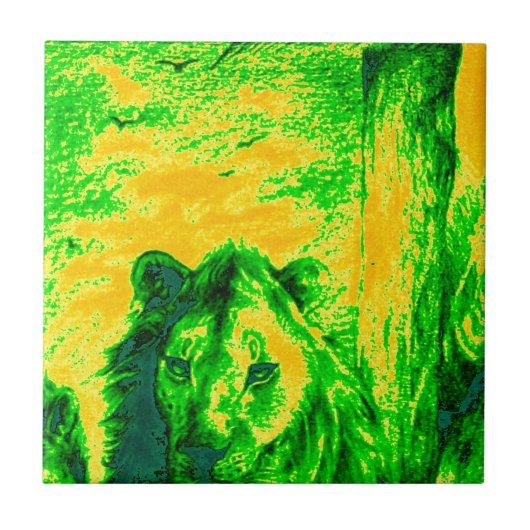 Night Vision Lion Art Fluorescent Print Fliese (Vorderseite)