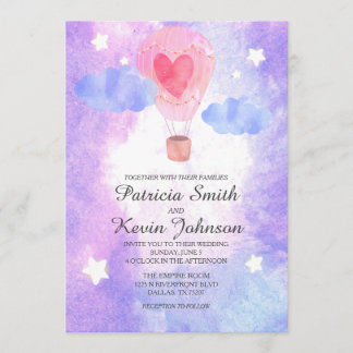 Night Watercolor Heißluftballon Hochzeit Einladung