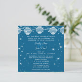 Night Wedding Aquamarin & Silver Lanterns Stars Ga Einladung (Stehend Vorderseite)