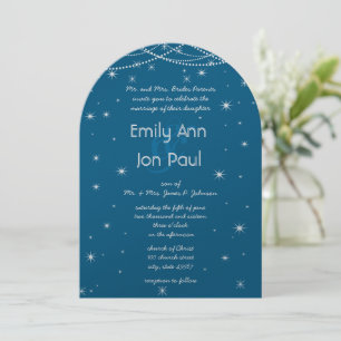 Night Wedding Aquamarin & Silver Metallic Stars Ga Einladung