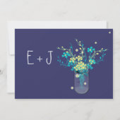 Night Wedding Navy Aqua Gelbe Blume Mason Jar Einladung (Rückseite)