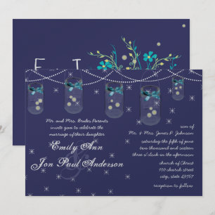 Night Wedding Navy Aqua Gelbe Blume Mason Jar Einladung