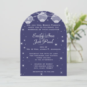 Night Wedding Navy Blue Lanterns Stars Garland Einladung