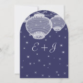 Night Wedding Navy Yellow Silver Lanterns Stars Einladung (Rückseite)