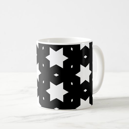 Night White Black Star Shape Pattern Kaffeetasse (VorderseiteRechts)