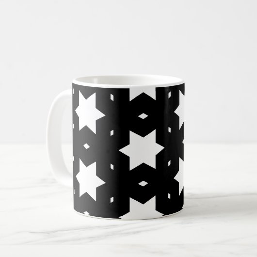Night White Black Star Shape Pattern Kaffeetasse (Vorderseite Links)