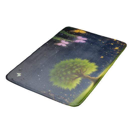 Night Willow Tree mit Schmetterlingen und Glühwürm Badematte (Schrägansicht)