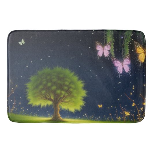 Night Willow Tree mit Schmetterlingen und Glühwürm Badematte (Vorderseite)