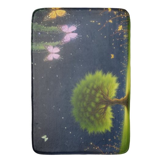 Night Willow Tree mit Schmetterlingen und Glühwürm Badematte (Vorderseite Vertikal)