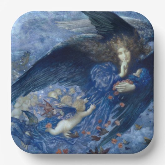 Night with her Train of Stars (Angel with Cherubs) Pappteller (Vorderseite)